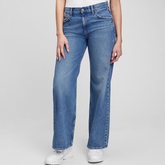 Gap Low Rise Stride Jeans Medium Blue Wash Wide Straight Leg Relaxed Denim sz 31 - Picture 1 of 12